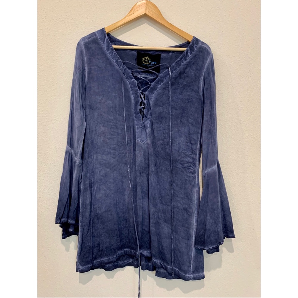 Planet Blue Distressed-Look Blue Tunic Dress